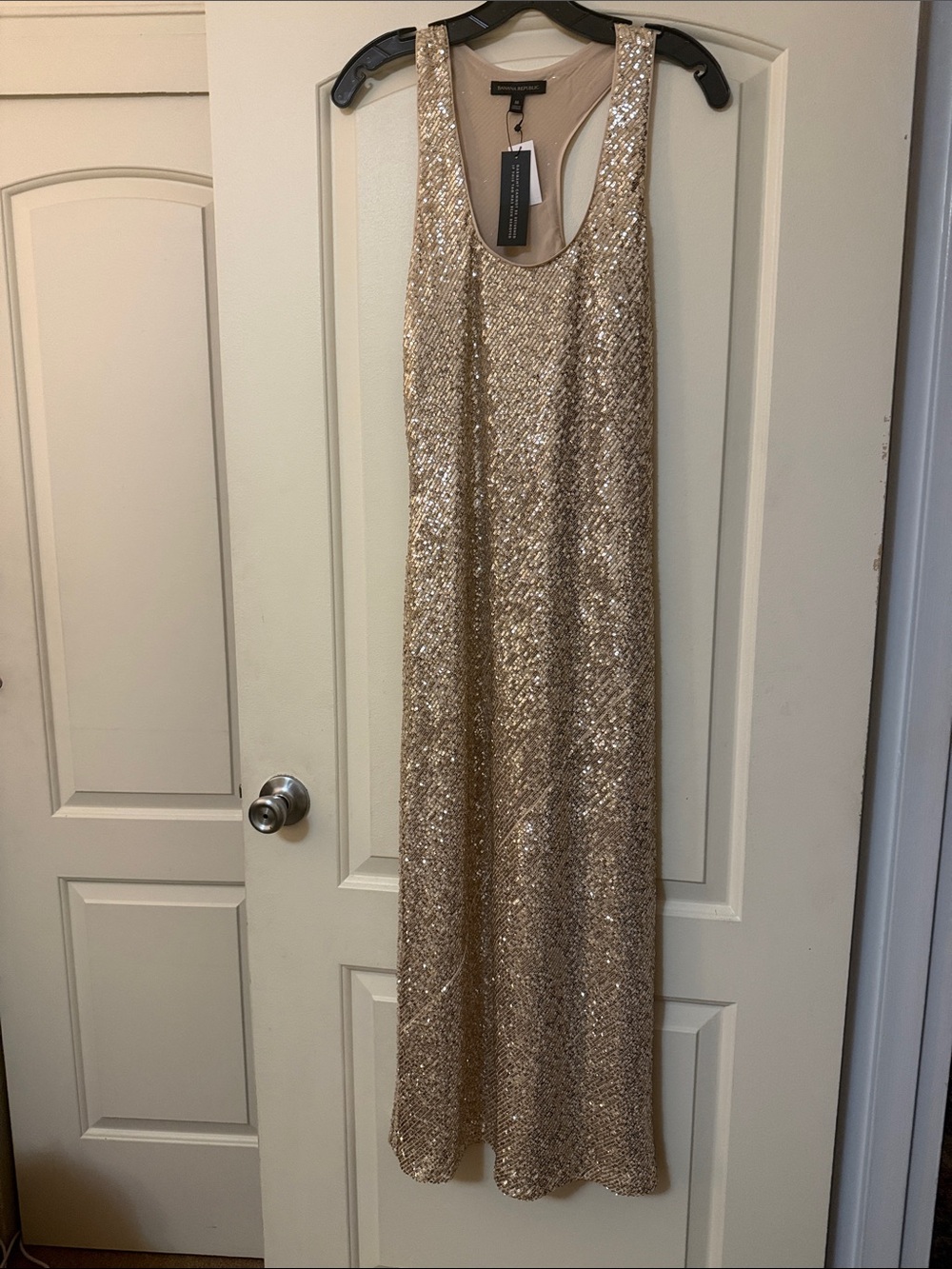 Banana Republic Gold Sequin Racerback Midi Dress